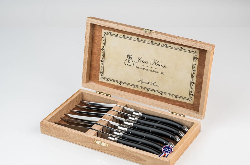 Laguiole black knives by Jean Dubost in their presentation box