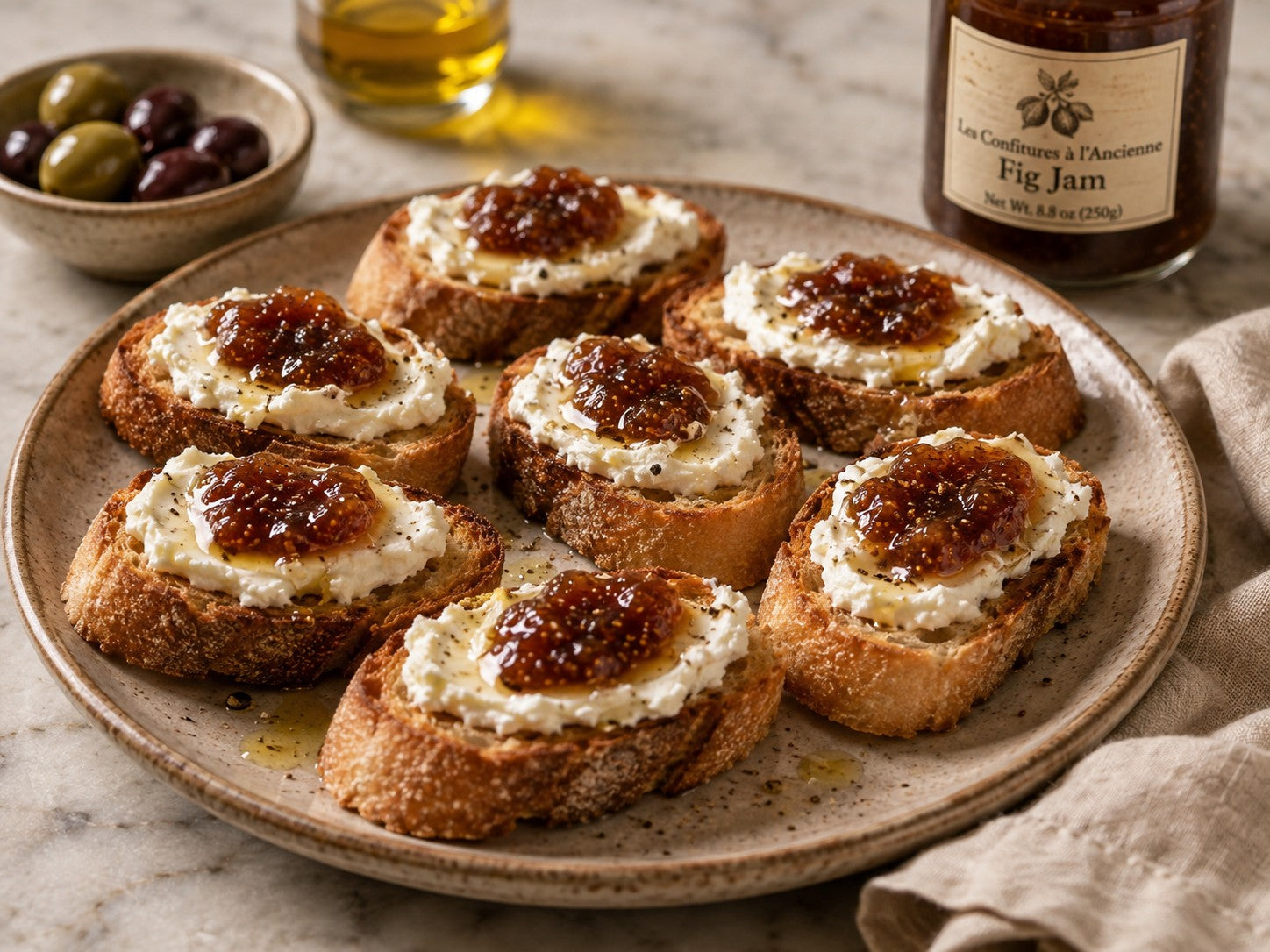 Warm Goat Cheese Toasts with Fig Jam