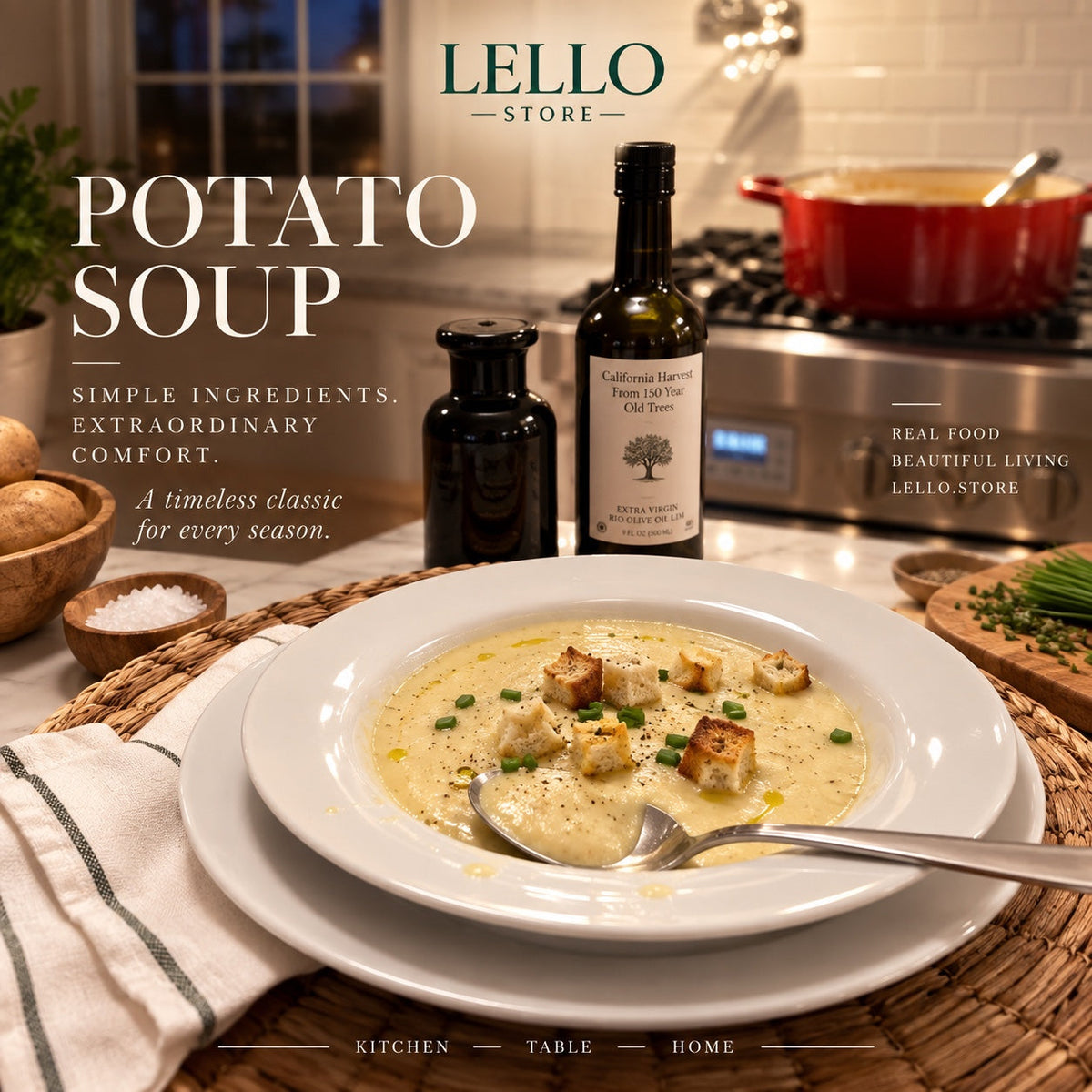 Lello Kitchen creamy smoked Gouda potato soup