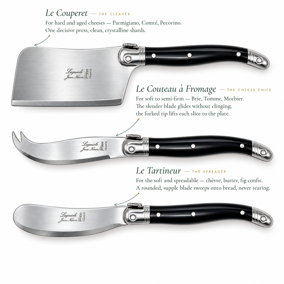 Laguiole Mini Black Cheese Set in Presentation Box (Set of 3)