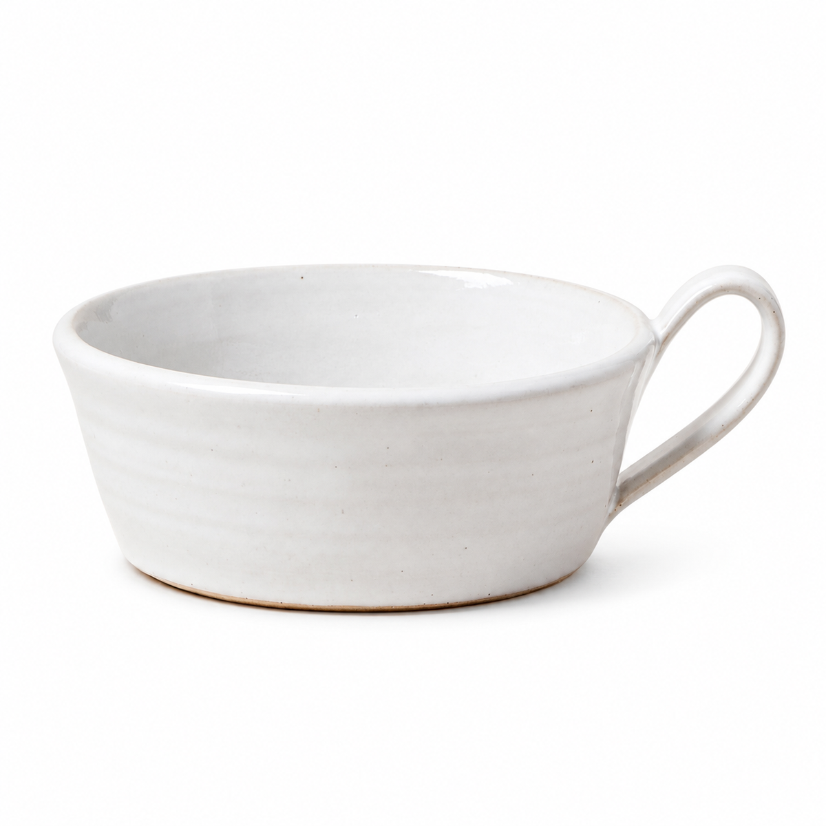 Farmhouse Pottery Silo Soup Mug in white glazed stoneware with a curved handle on a white background