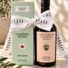 Flamingo Estate Heritage olive oil and Heirloom Tomato dish soap gift duo tied with white Lello ribbon