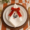 The Country Table: embroidered hen napkins and striped cotton canvas placemats, made in Brazil