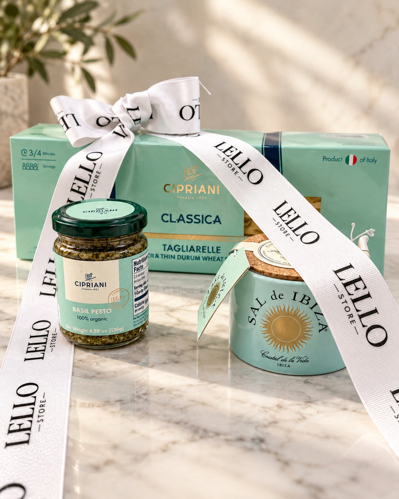 Cipriani pasta, basil pesto and Sal de Ibiza gift with Lello ribbon