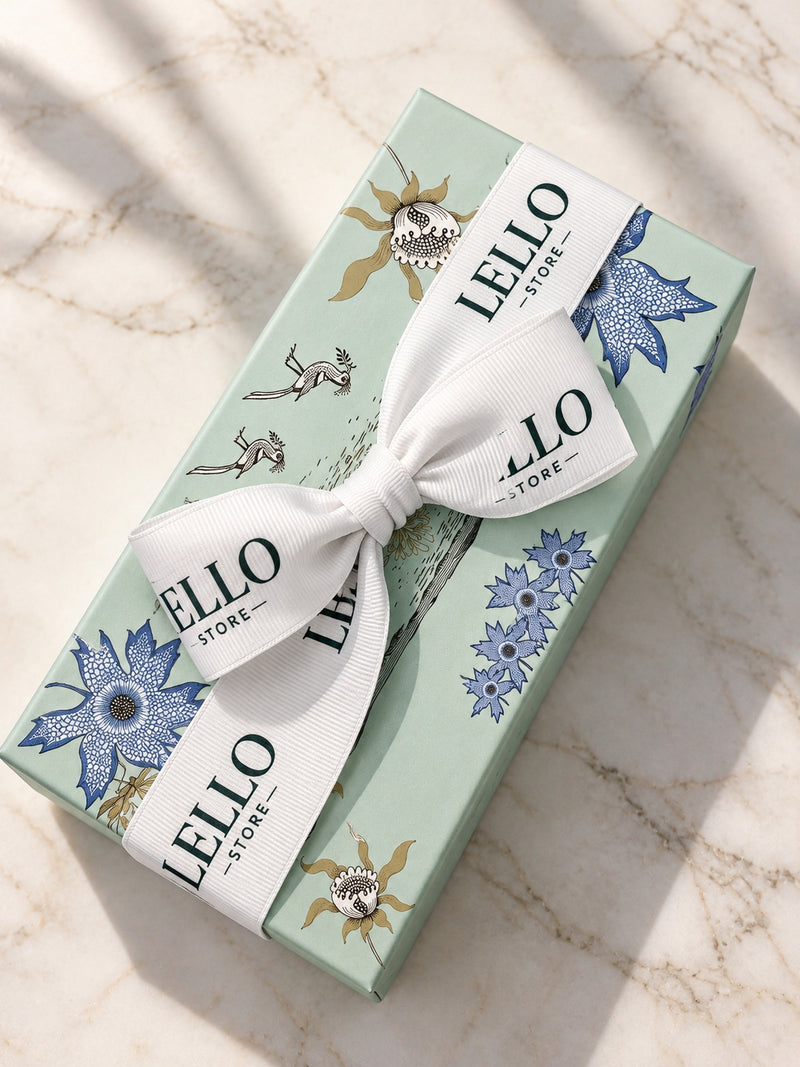 Botanical gift wrapping with signature white Lello ribbon