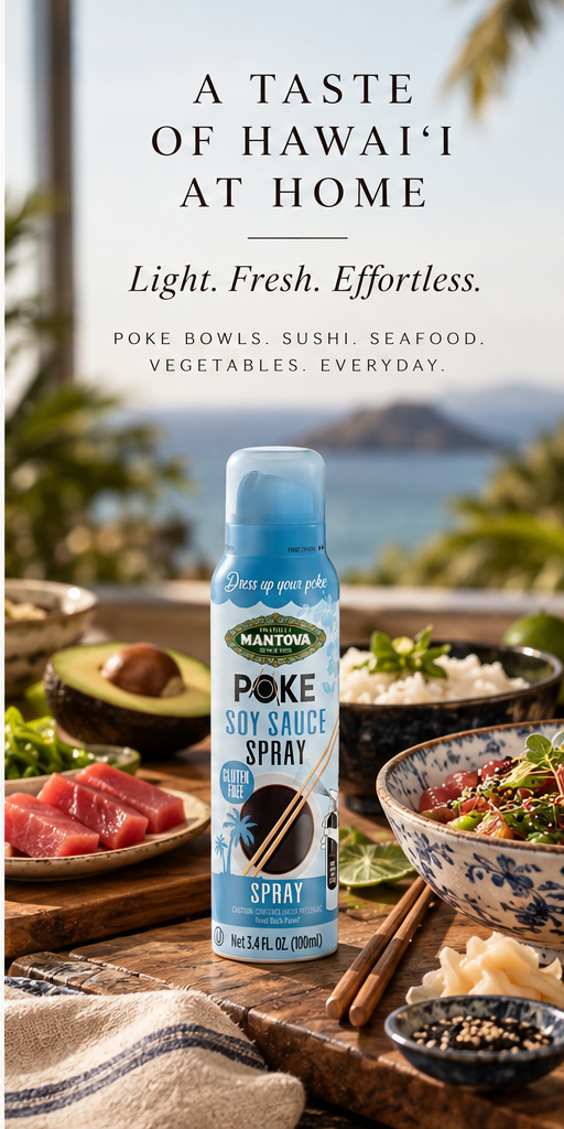 Mantova Poke Soy Sauce Spray with poke serving inspiration