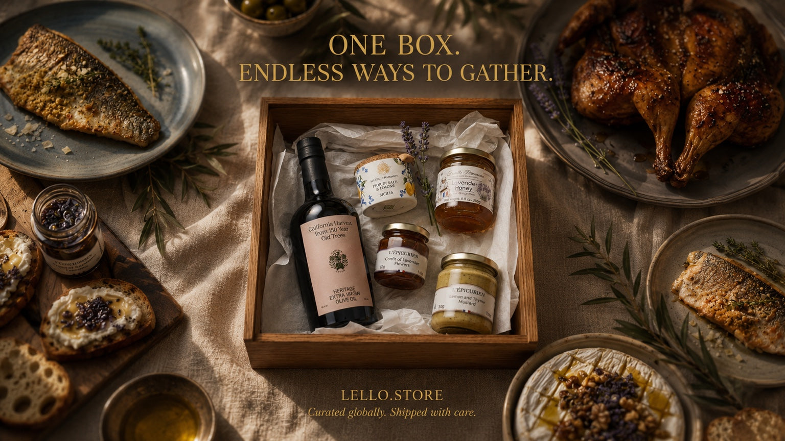 The Gathering Box presented with five finished dishes