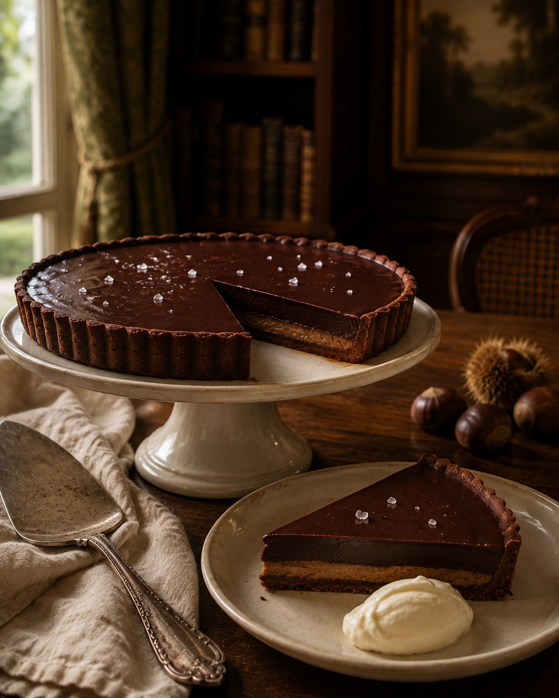 Dark chocolate chestnut tart