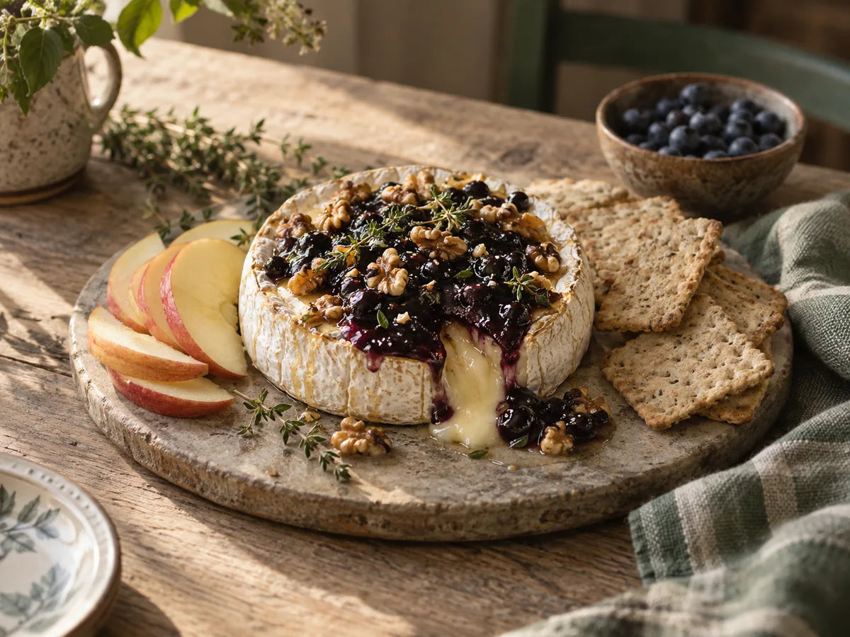 Baked Brie with Wild Blueberry Jam & Walnuts