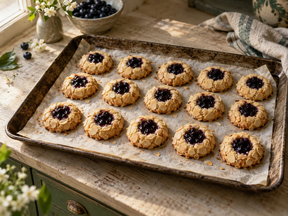 Blueberry Almond Thumbprint Cookies