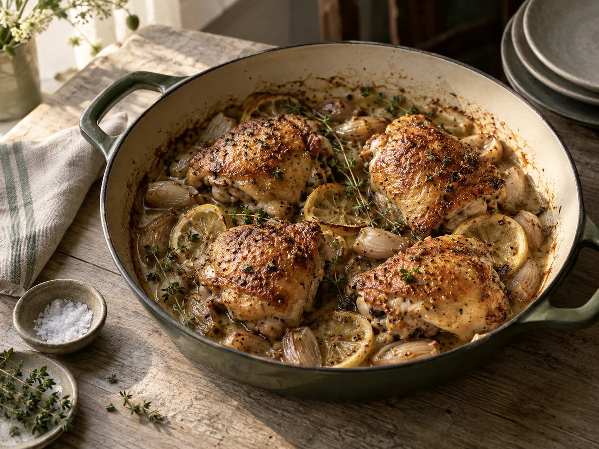 Roast Chicken Thighs with Lemon-Thyme Mustard