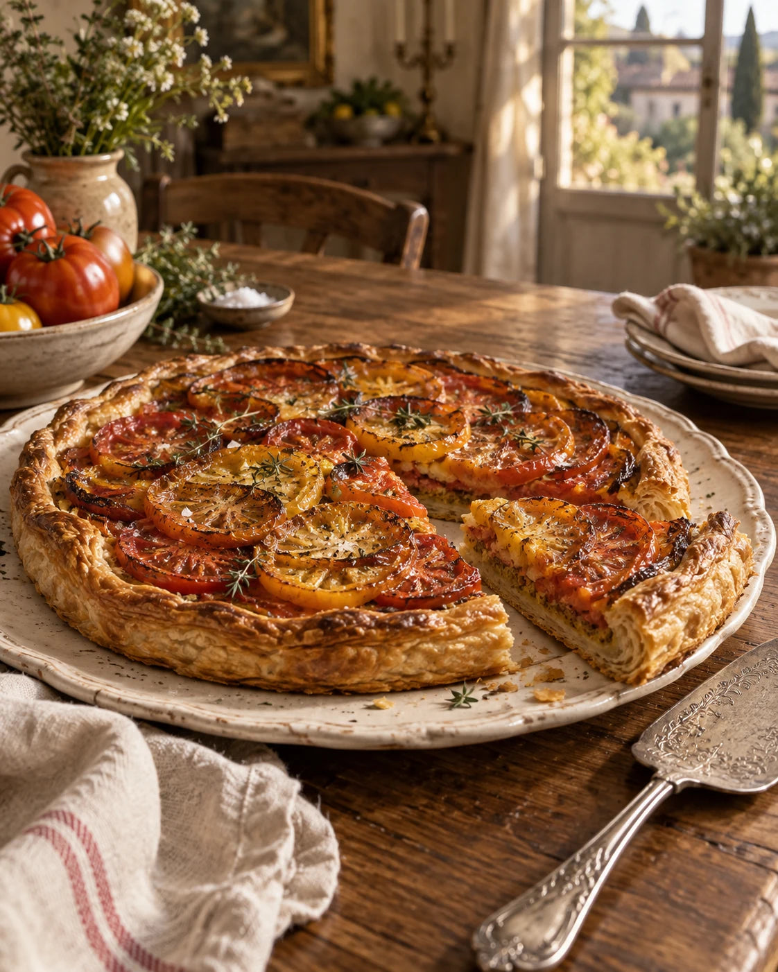 French Tomato Tart with Lemon-Thyme Mustard & Heritage Olive Oil