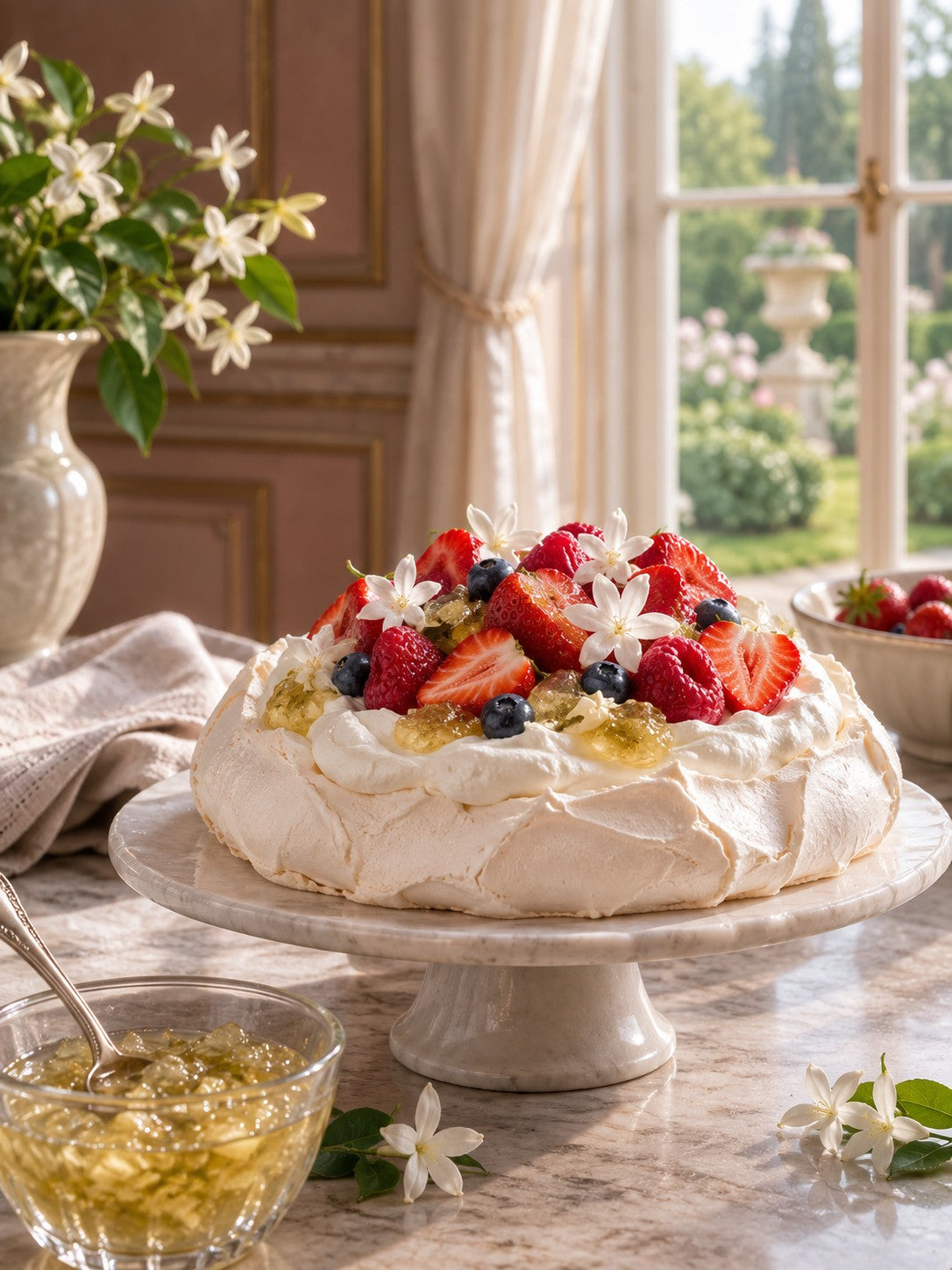 Pavlova with Jasmine Confit