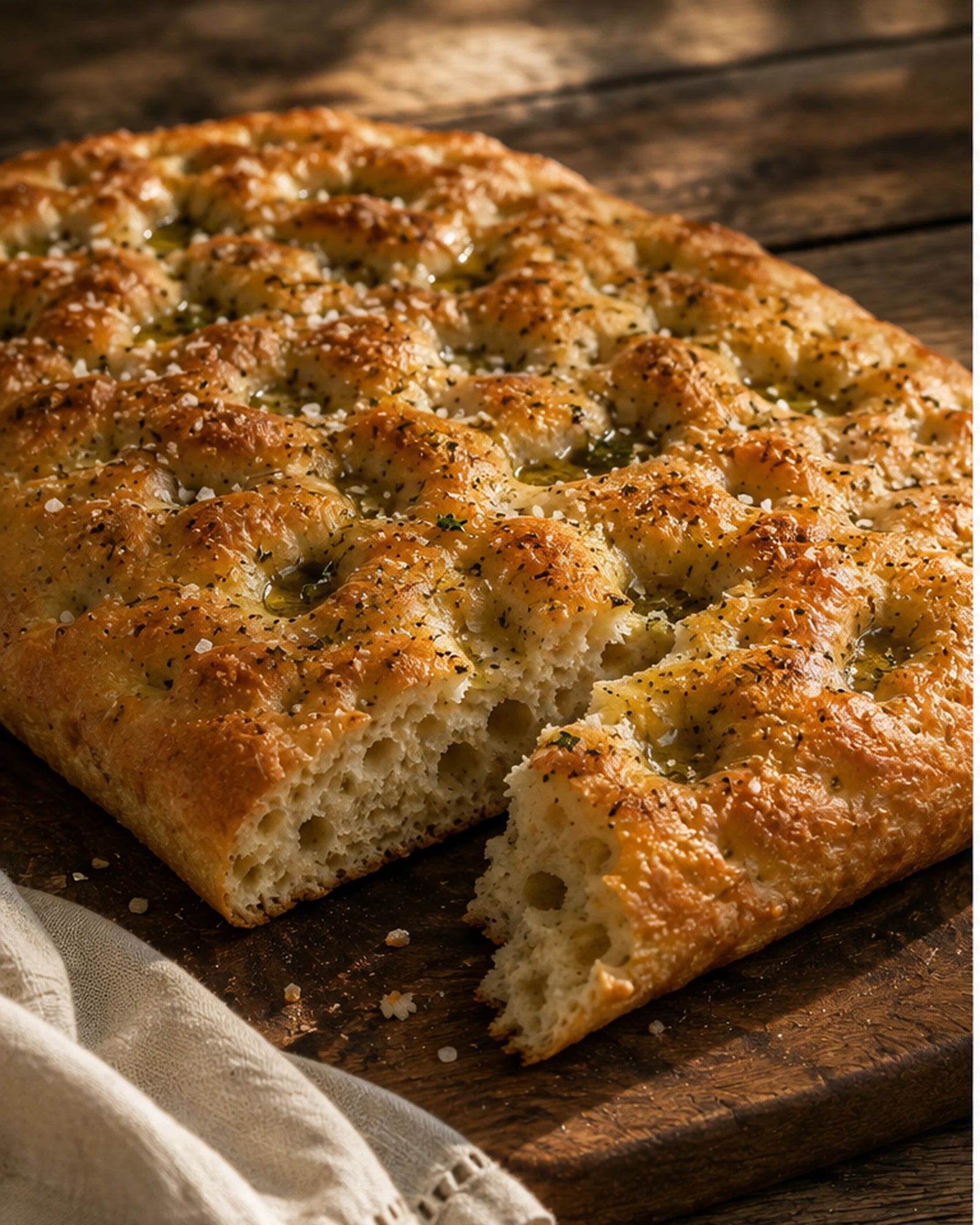 No-Knead Focaccia with Basil Olive Oil & Fleur de Sel