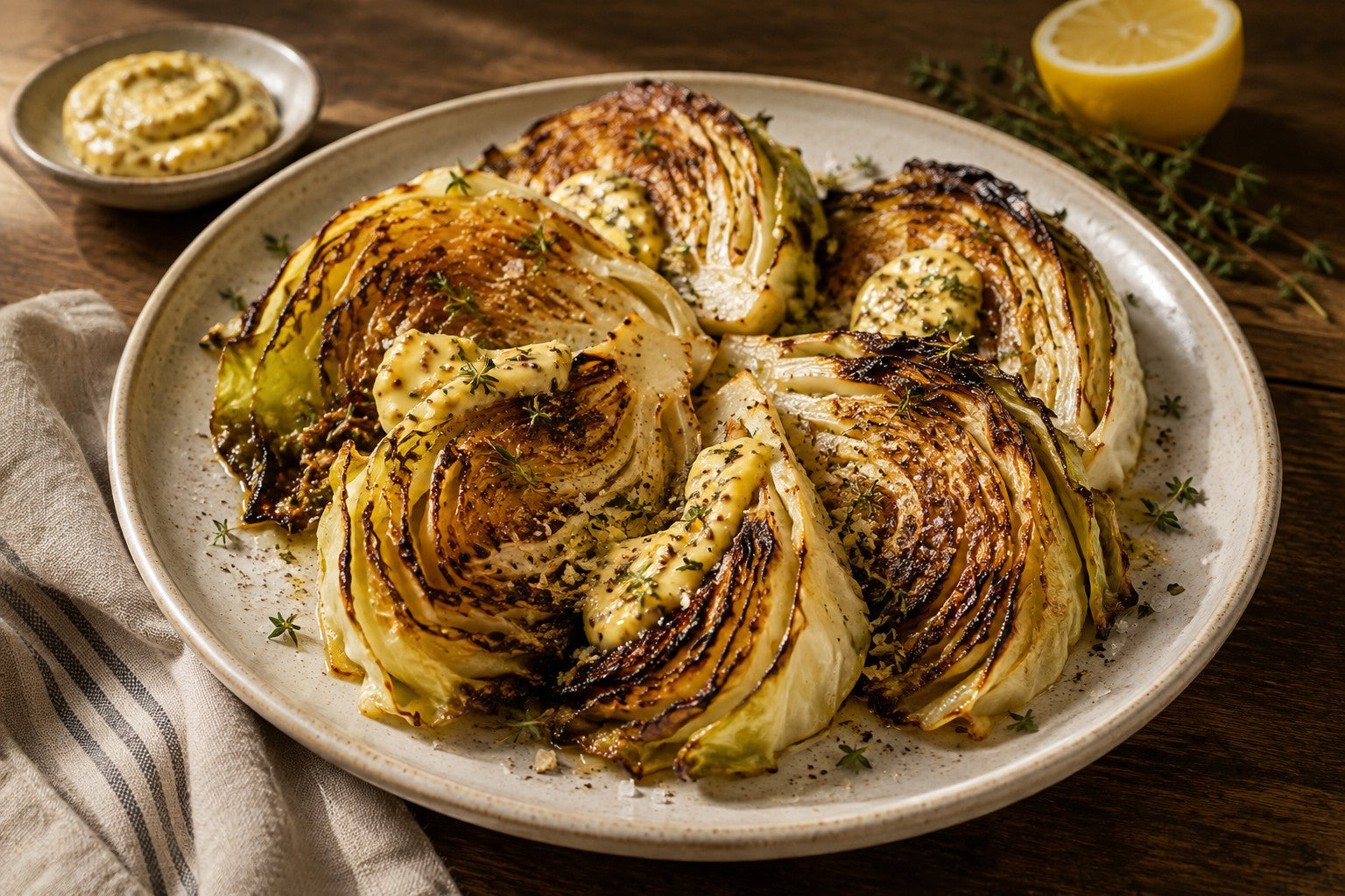 Roasted Cabbage with Mustard Butter