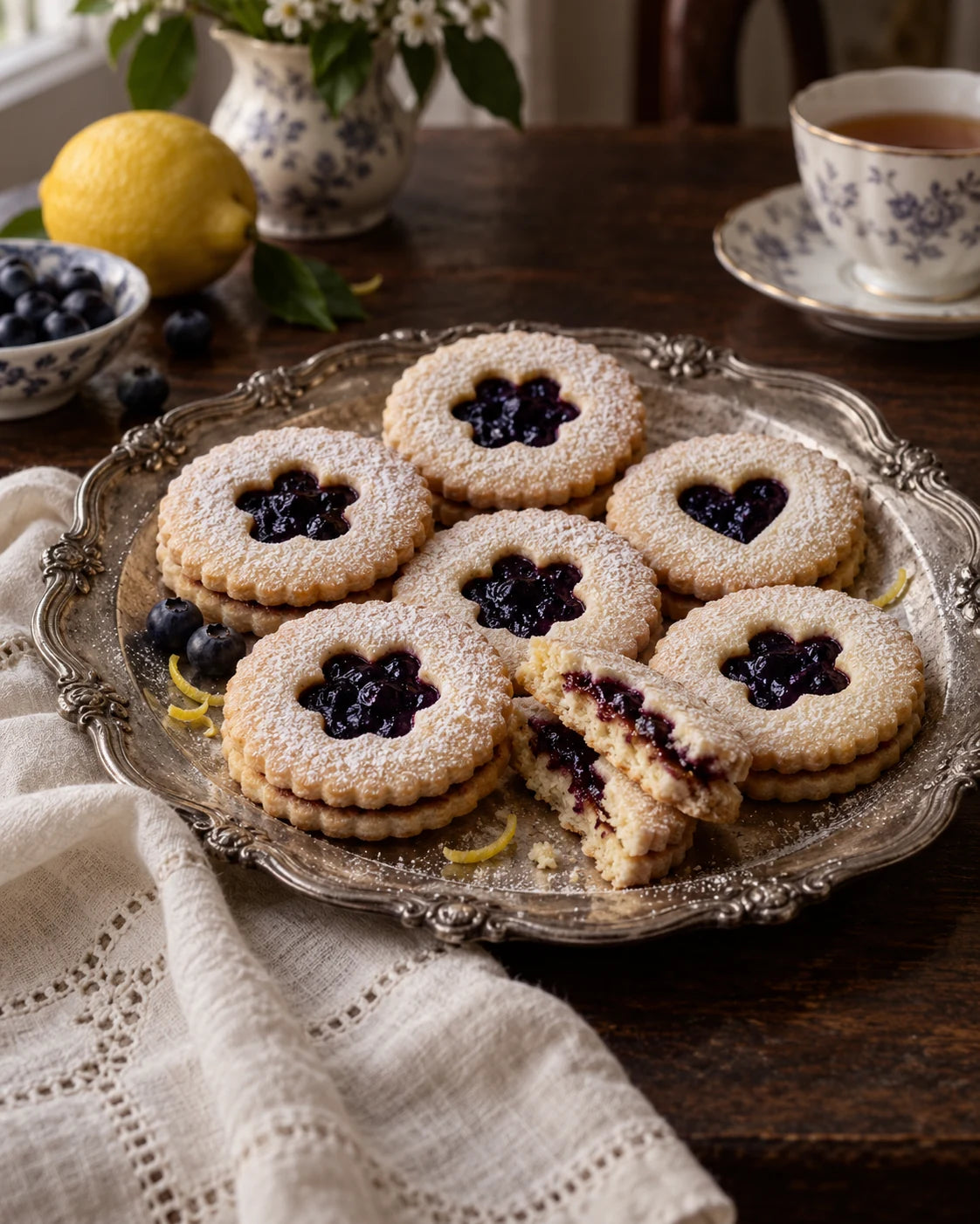 Wild Blueberry Linzer Cookies with Lemon