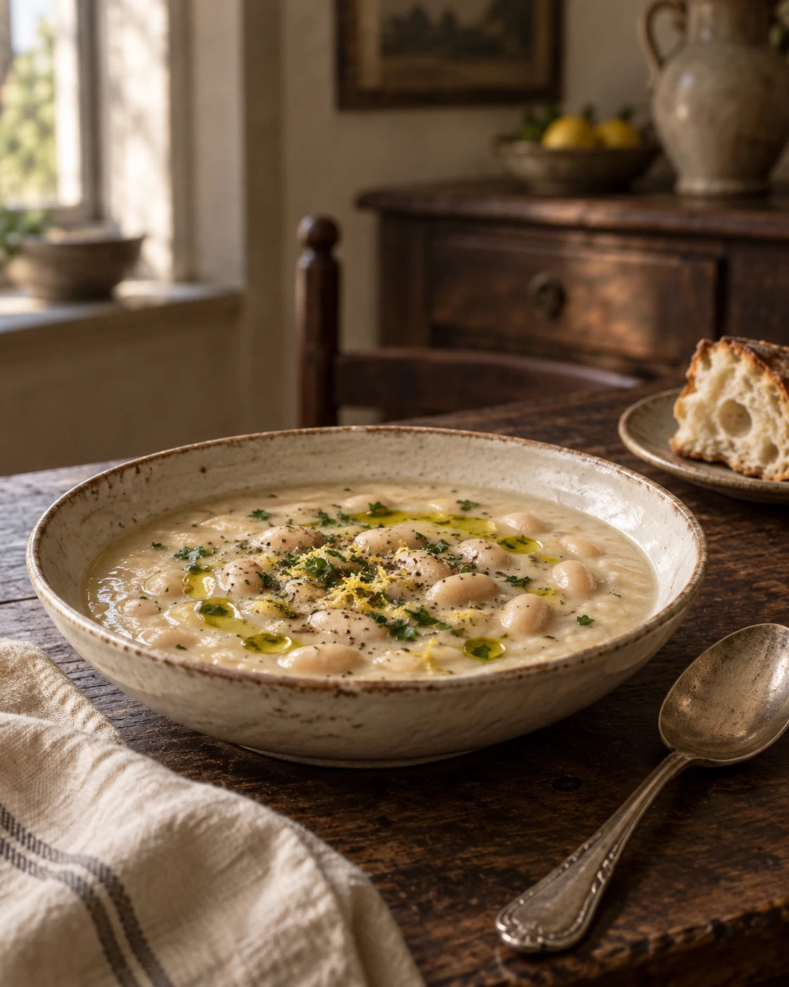 Creamy White Bean Soup with Rosemary, Lemon & Heritage Olive Oil
