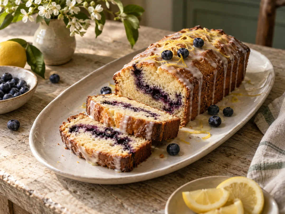Wild Blueberry Yogurt Loaf with Lemon Glaze