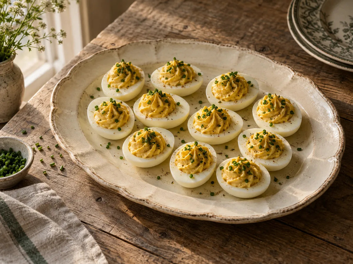 Two-Mustard Deviled Eggs with Chives