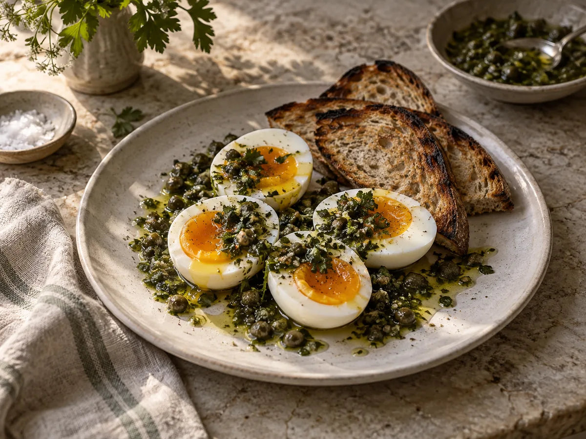 Soft Eggs with Caper-Parsley Salsa Verde