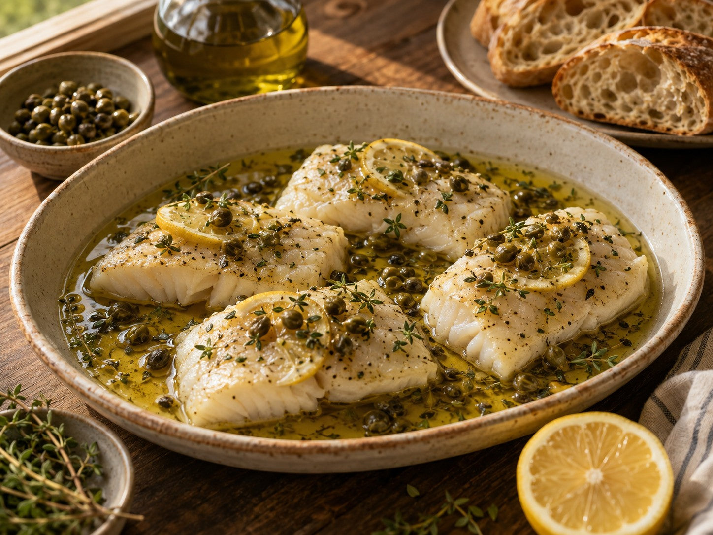 Olive Oil–Poached Cod with Lemon & Capers
