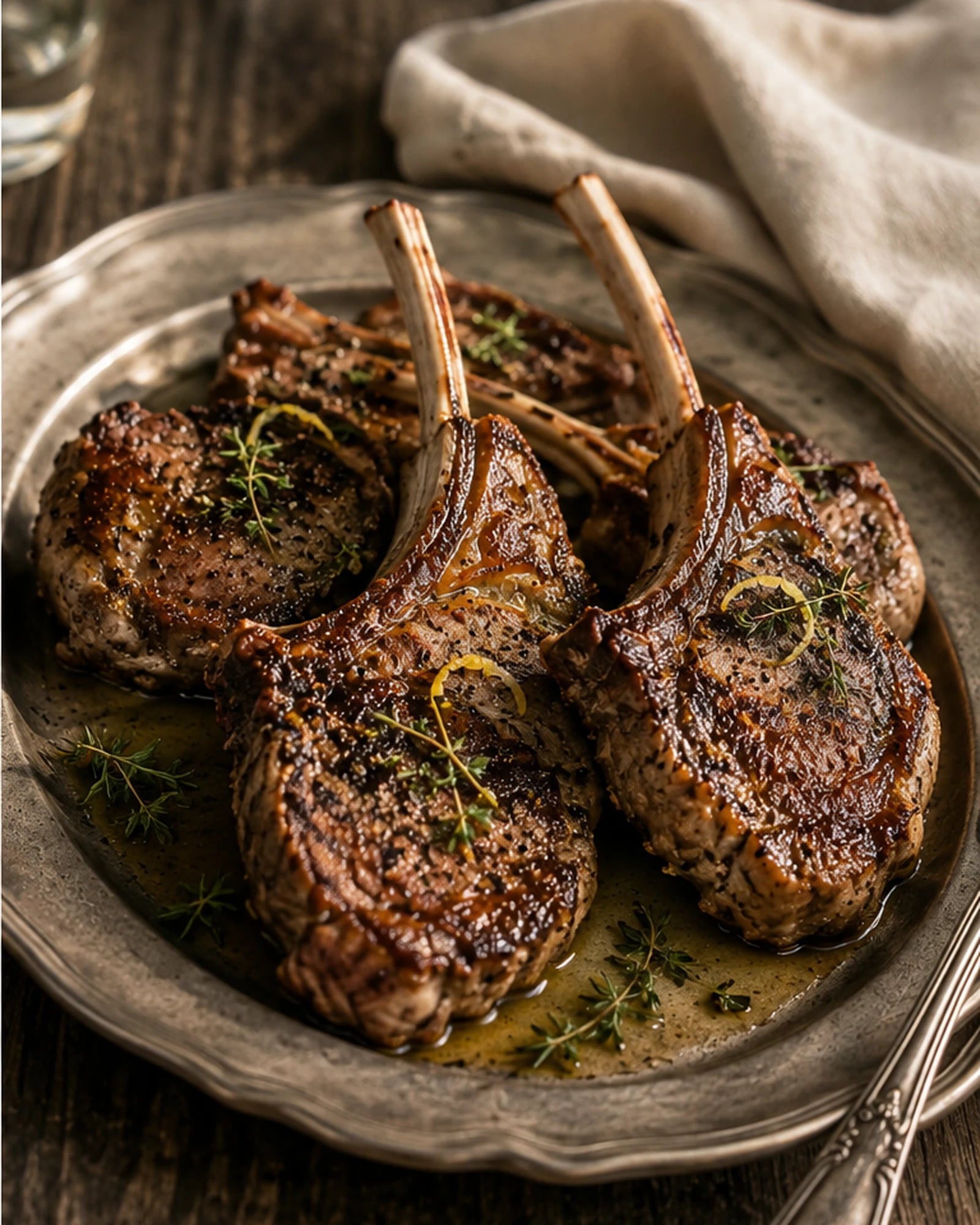 Pan-Seared Lamb Chops with Lavender Olive Oil, Lemon & Thyme