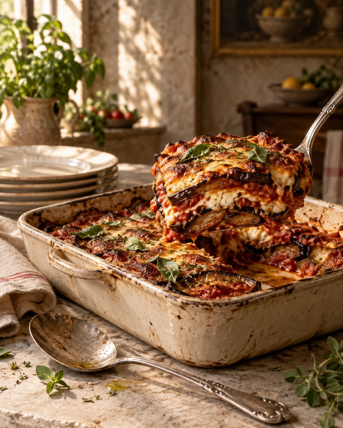Roasted Eggplant Parmigiana with Cipriani Sansovina and Lello Oregano