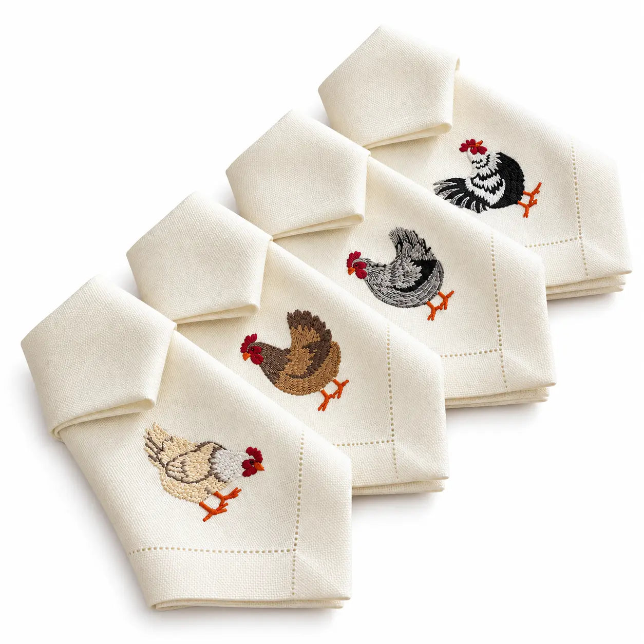 The Country Table — Embroidered Hen Napkins & Cotton Placemats